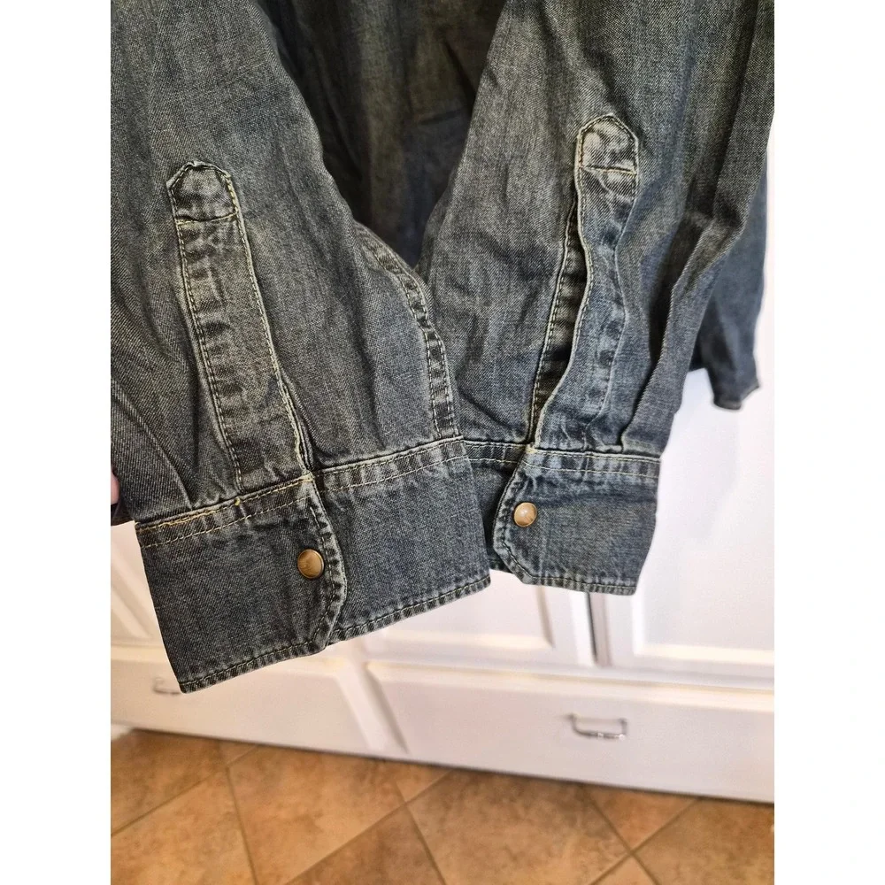 Wrangler Mens Western Snap Front Denim Shirt Dark Wash XXL 112372954 NWT